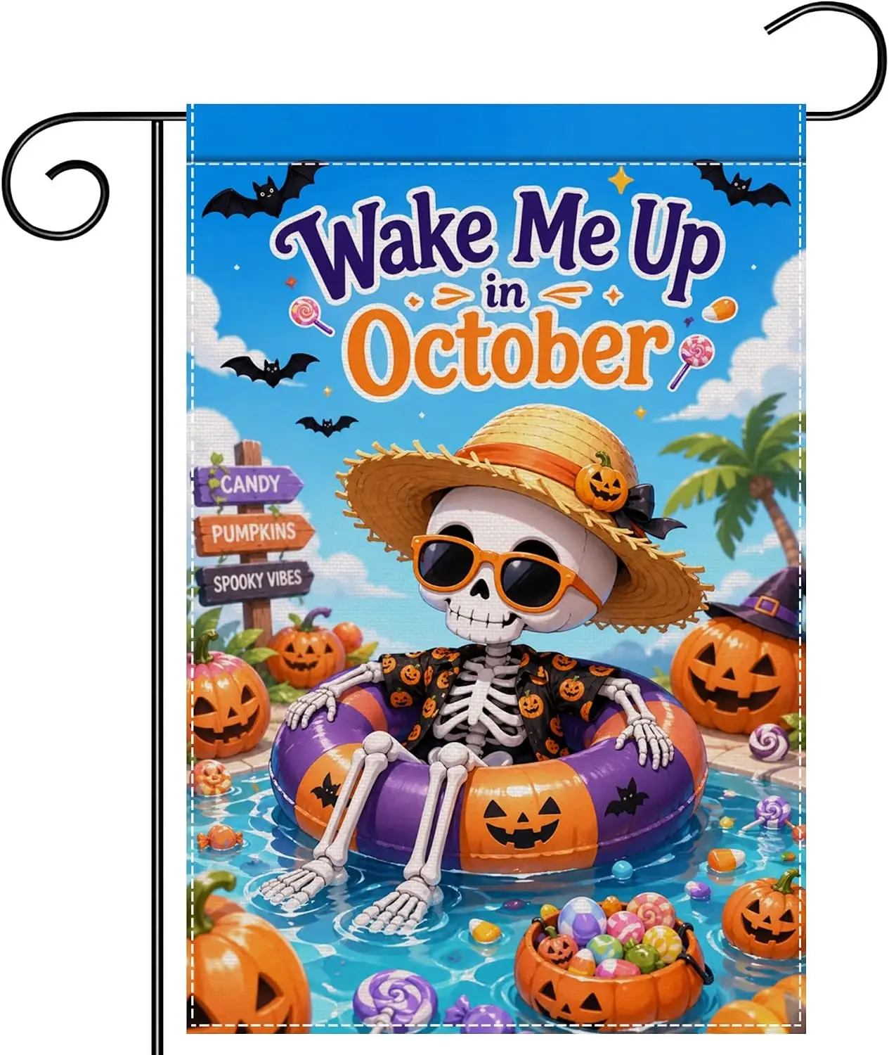 Skeleton Summerween Garden Flag 12 x 18 Inch for Halloween Yard Decor | Double sided polyester, spooky summer humor for pati llp