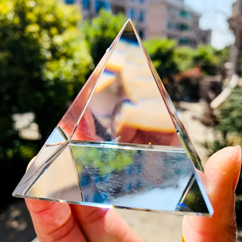 Egyptian Pyramids Clear Faceted Prism Cone Crystal Ornament Aurora Refraction Sun Catcher Khufu Pharaoh Amulet Paperweight Decor