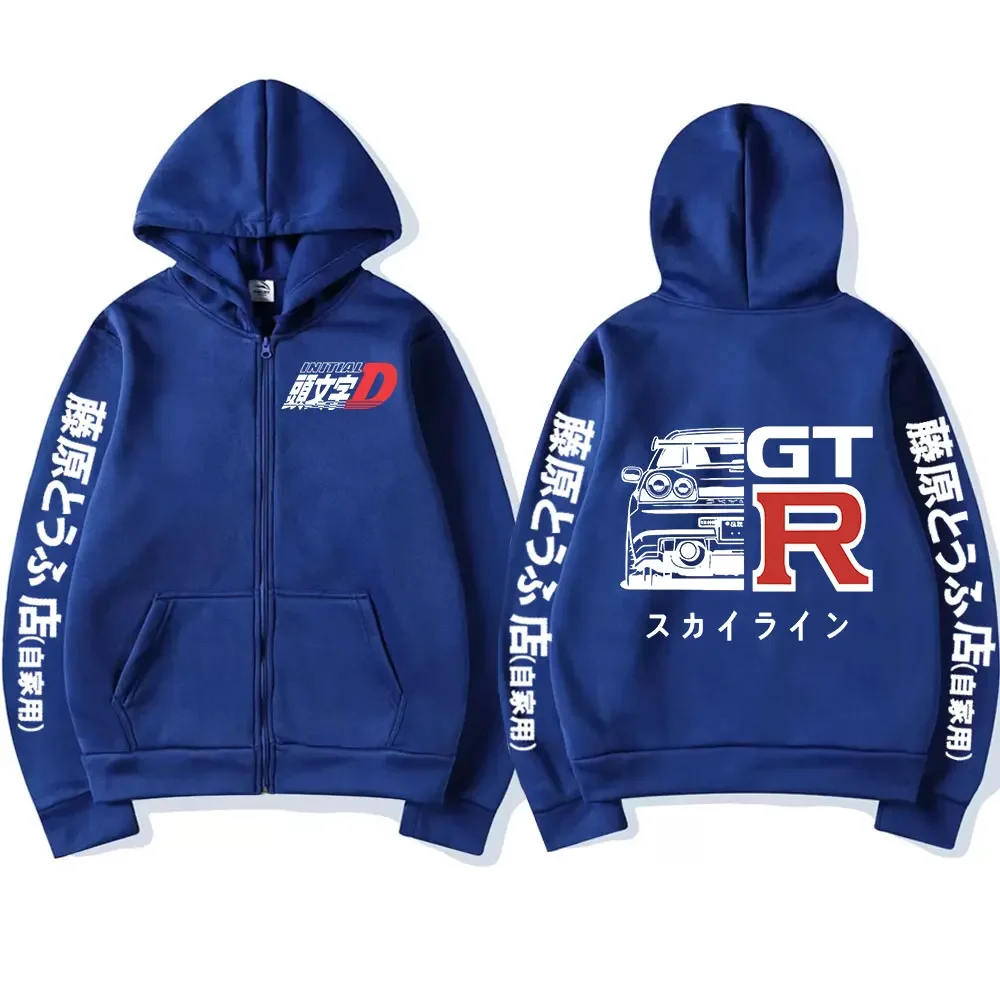 Anime Initial D Drift AE86 Zipper Hoodie Casual Vintage Zip Up Hooded Sweatshirts JDM Car Oversized Hoodies Cardigan Jacket Coat images - 6