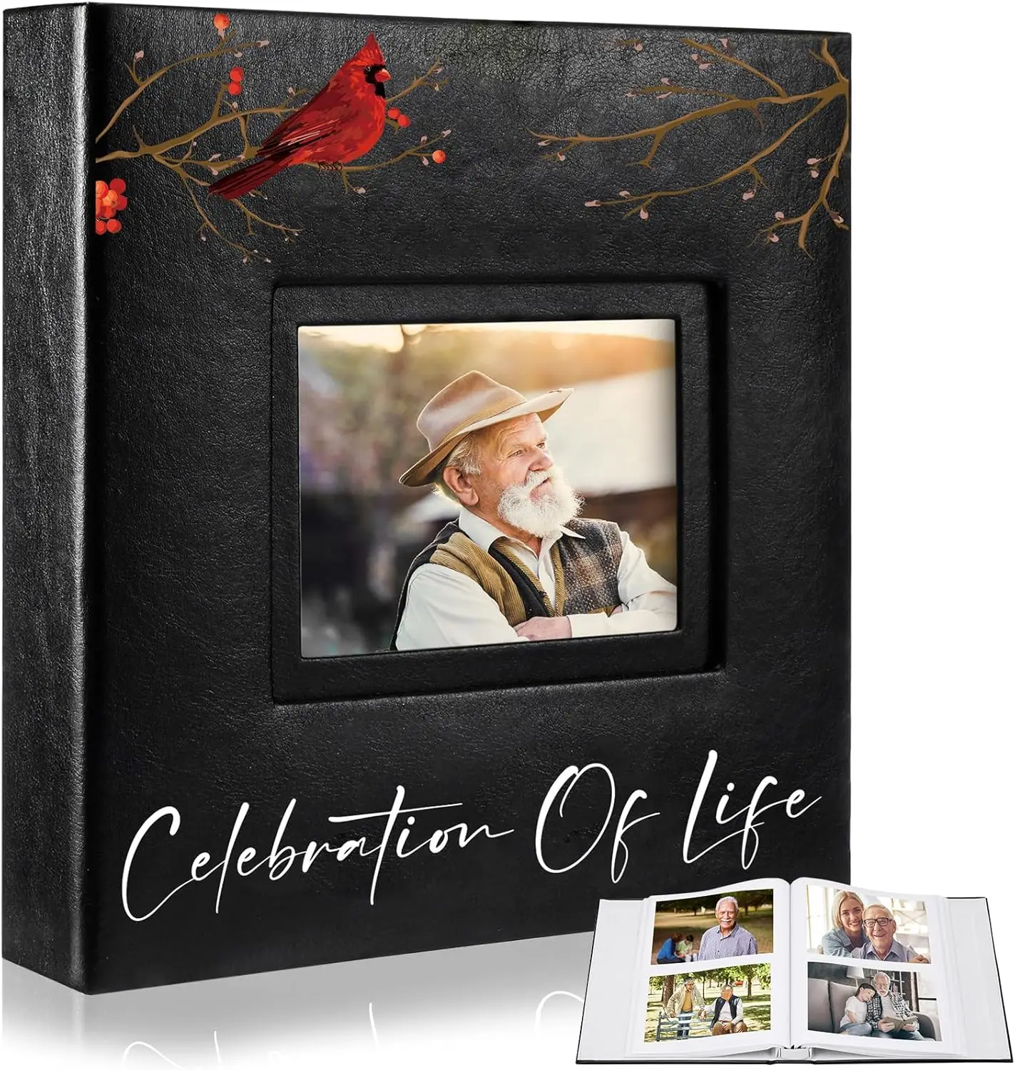 

Cardinal Funeral Photo Album 4 x 6 Inch 200 Blank Pages Memorial Leather Memory Album Scrapbook for Memorial Service Cel
