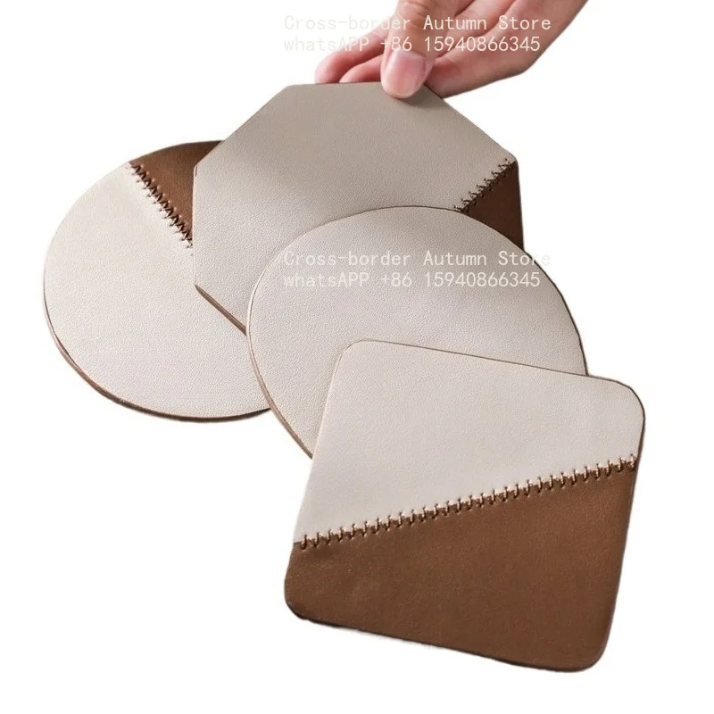 Light luxury stainless steel leather coaster household bar high value thermal insulation teacup mat anti-scalding pad
