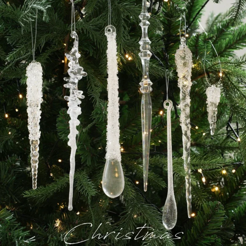 

2/6Pcs Transparent Powder Acrylic Colorful Pendant Ice Pick Icicle Christmas Tree Decoration Hanging Decoration Props