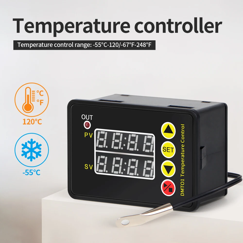 AC 110V 220V Thermostat Digital Microcomputer Temperature Controller LCD Display Preset Temperature Heating Cooling Control