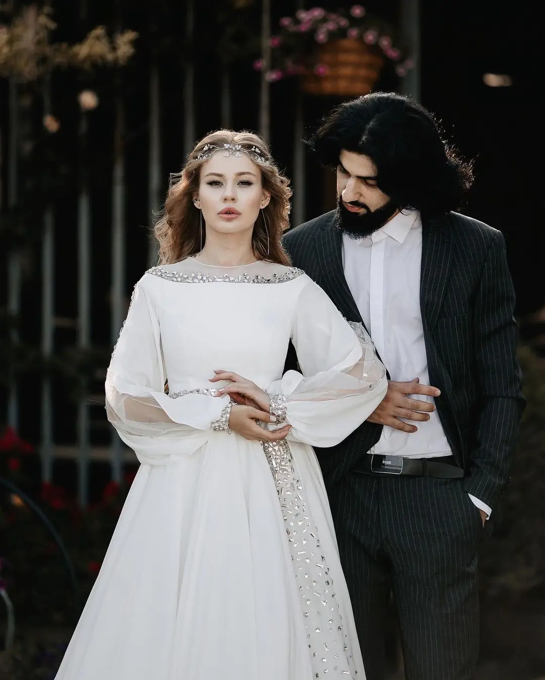 Vestido De novia árabe De Dubái, cuello De ilusión, Stons De cristal, manga larga, Vestidos De novia De gasa