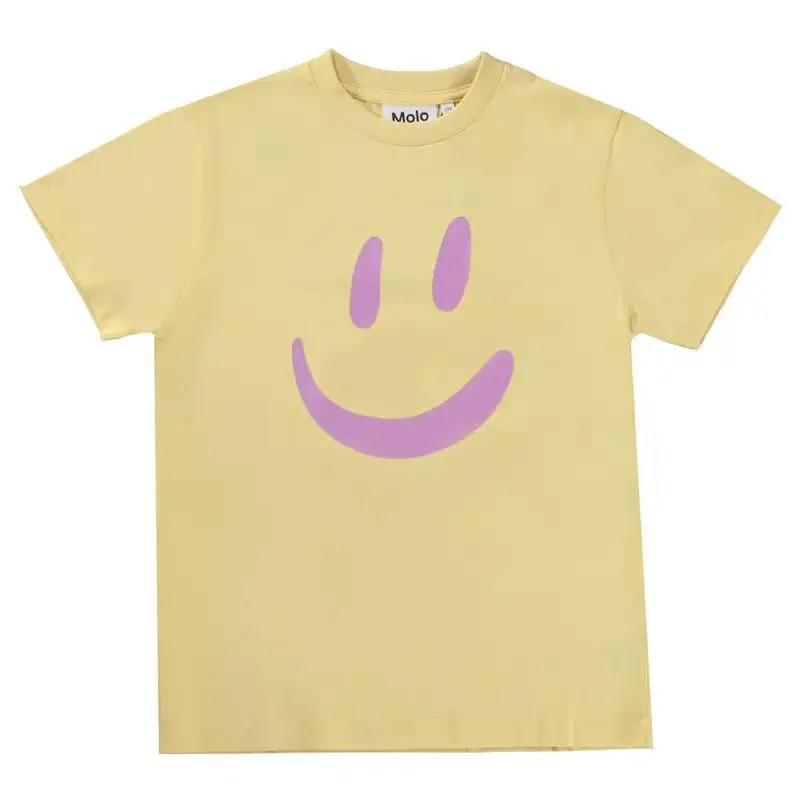 In Stock24MOLO Summer Children's Cotton Smiley Face T-shirt Comfortable Sweat Absorption Casual Boys and Girls Top