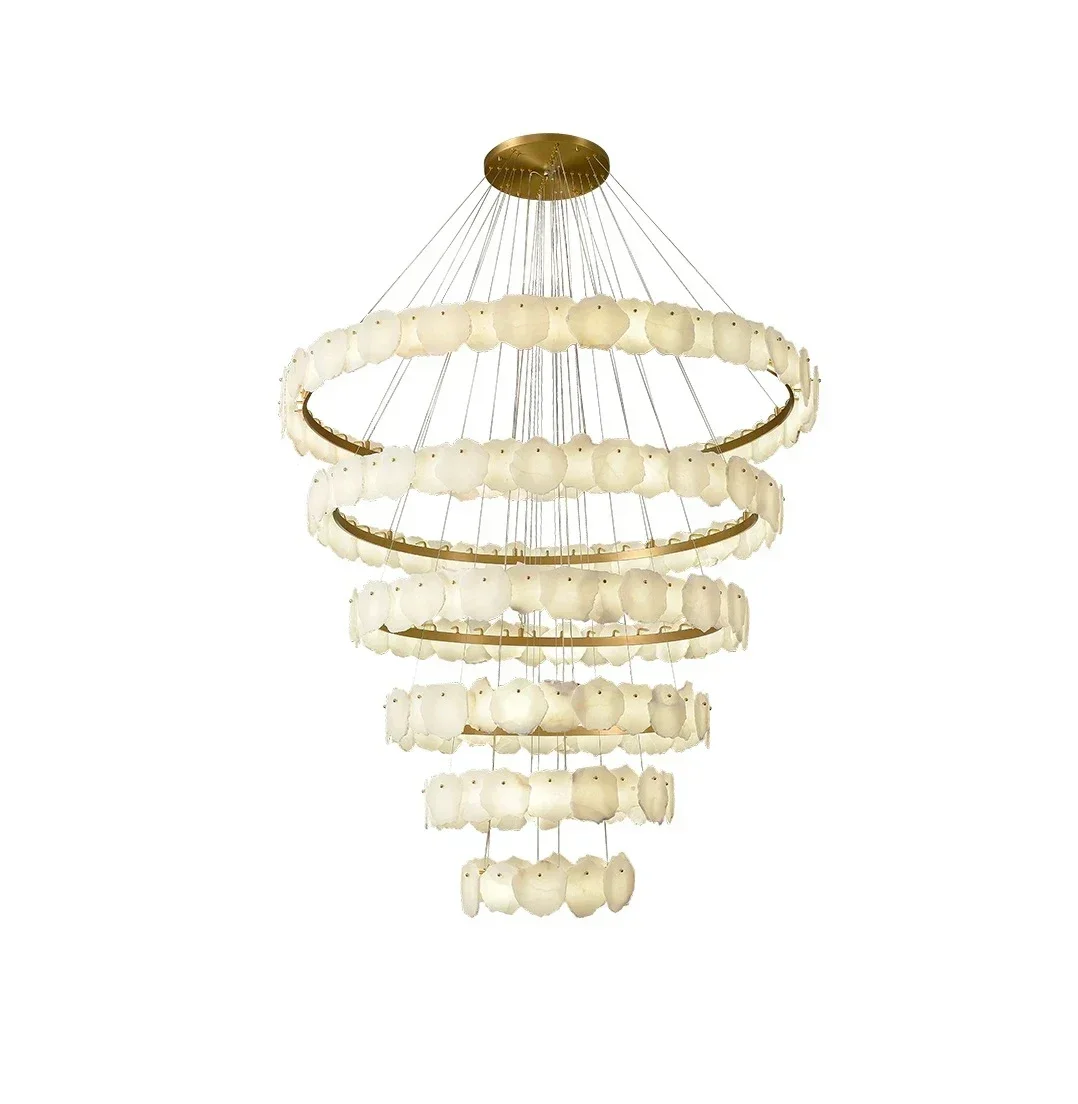 New Trend Solid Marble 3 Layer LED Dimmable Lustre Ceiling Chandelier Lighting Suspension Luminaire