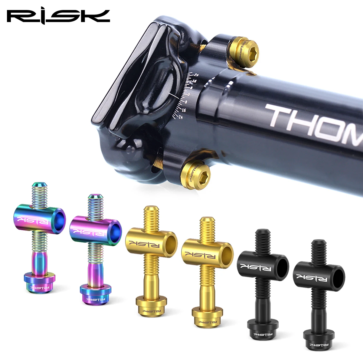 RISK 2pcs M5x30/40mm Titanium Alloy Bicycle Seat Post Fixing Bolts MTB Mountain Road Bike Seatpost Saddle Fixed Screws