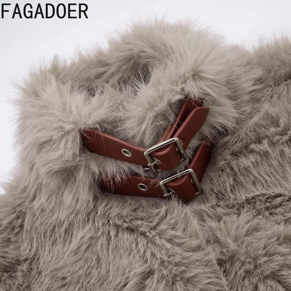 FAGADOER Autumn New Fashion Fur Patchwork Vest Coat for Women Solid Color Zipper Sleeveless Jacket Female Streetwear Clothing