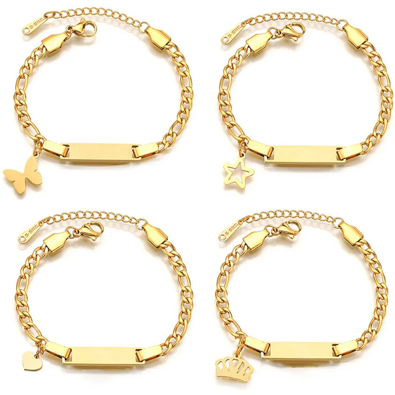 Pulsera de bebé personalizada chapada en oro, joyería personalizada con nombre, placa de identificación, brazalete grabado, regalo para niños y niñas