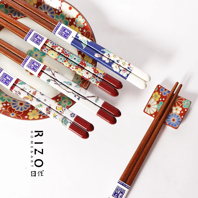 Japanese Kugaya Shaoqing Suburban Kiln Wooden Chopsticks Painted And Printed Non Slip Pointed For Home Use