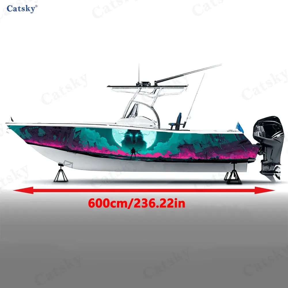 Night Giant Wolf Lone Warrior Boat Stickers, PVC Waterproof Vinyl Wrap Decals for Fishing Boats, Durable and Stylish Design