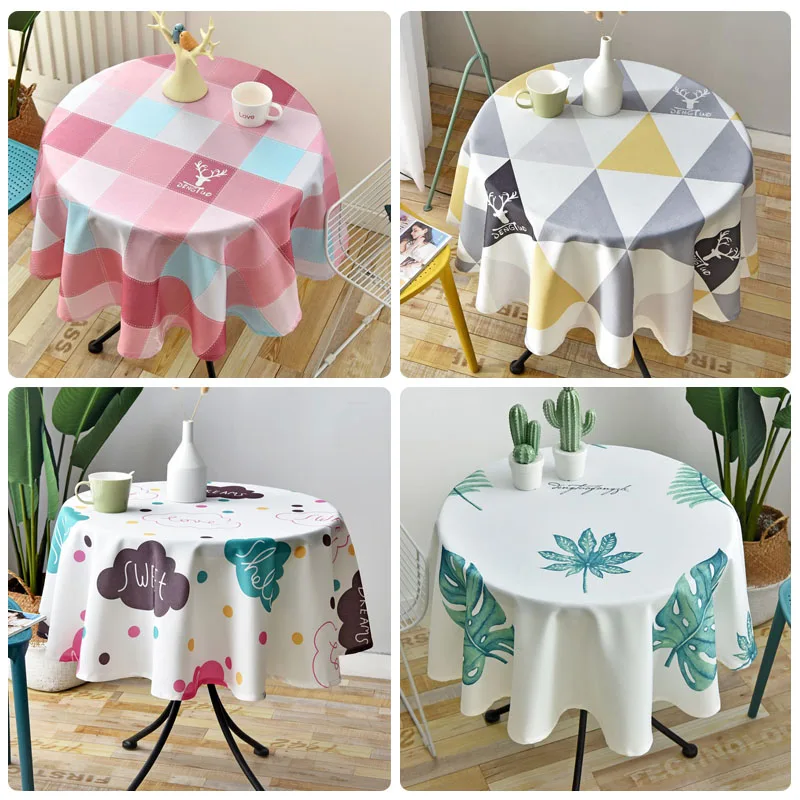 

120cm Round Nordic Style Tablecloth Waterproof Restaurant Hotel Household Round Table Cloth Printing Plaid Geometric Animal