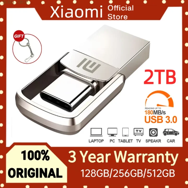 Xiaomi Type C 2 In 1 USB Flash Drive 2TB 1TB 64GB 128GB Computer Mobile Phone Dual Use Pen Drive Rotating USB 3.1 Memoria Usb