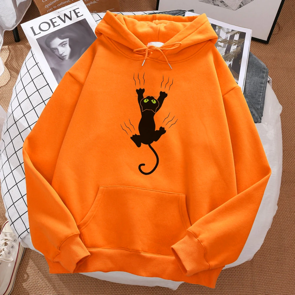 Naughty Black Cat Printed Man Hoody Hip Hop Comfortablesweatshirt Cartoons Soft Hooded Harajuku Warm Fleeceunisex Sportswears