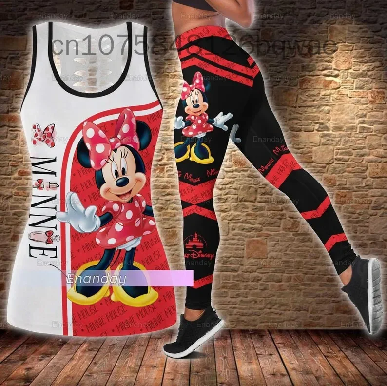 Disney Minnie women\'s Book Hollow Tank Top + Leggings da donna Y2k Yoga Wear Leggings Fitness tuta sportiva canotta Leggings Suit