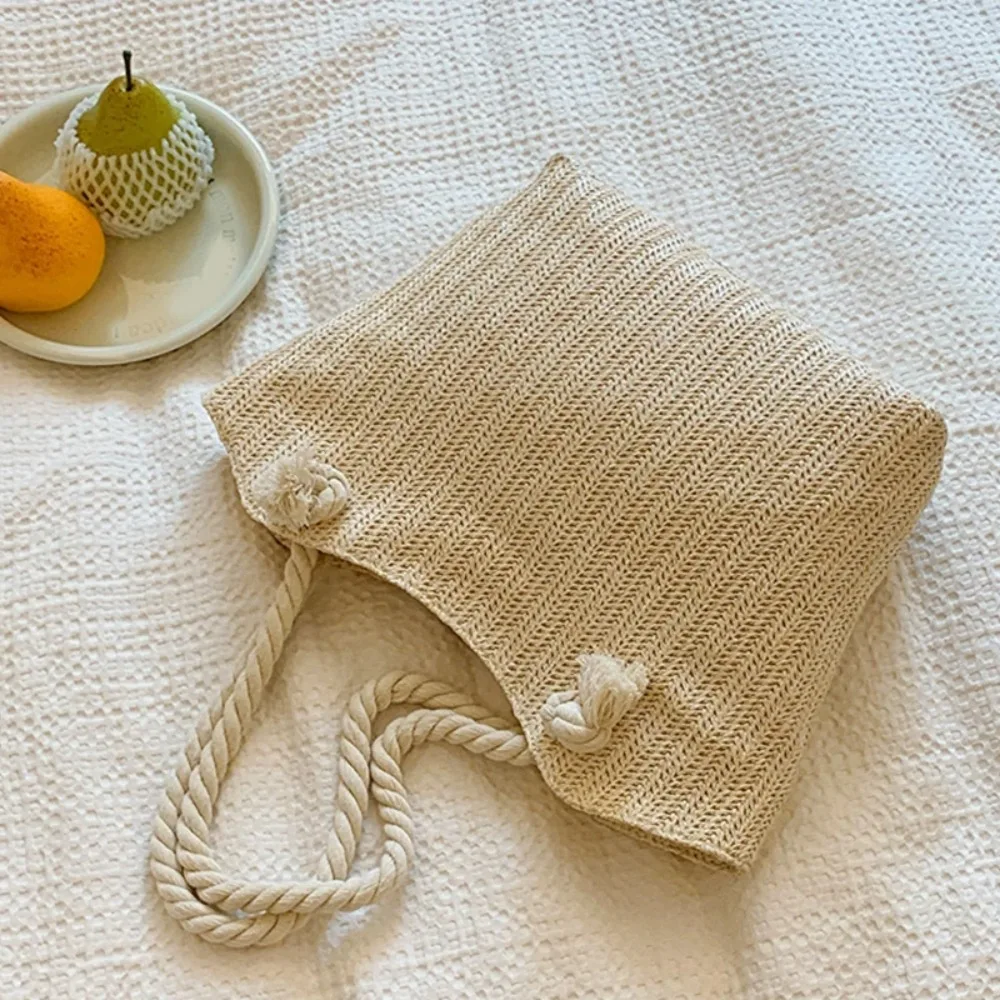 

Durable Elegant Women Straw Tote Bag Bohemian Solid Color Casual Beach Handbag Spacious Versatile Underarm Shoulder Bag Beach