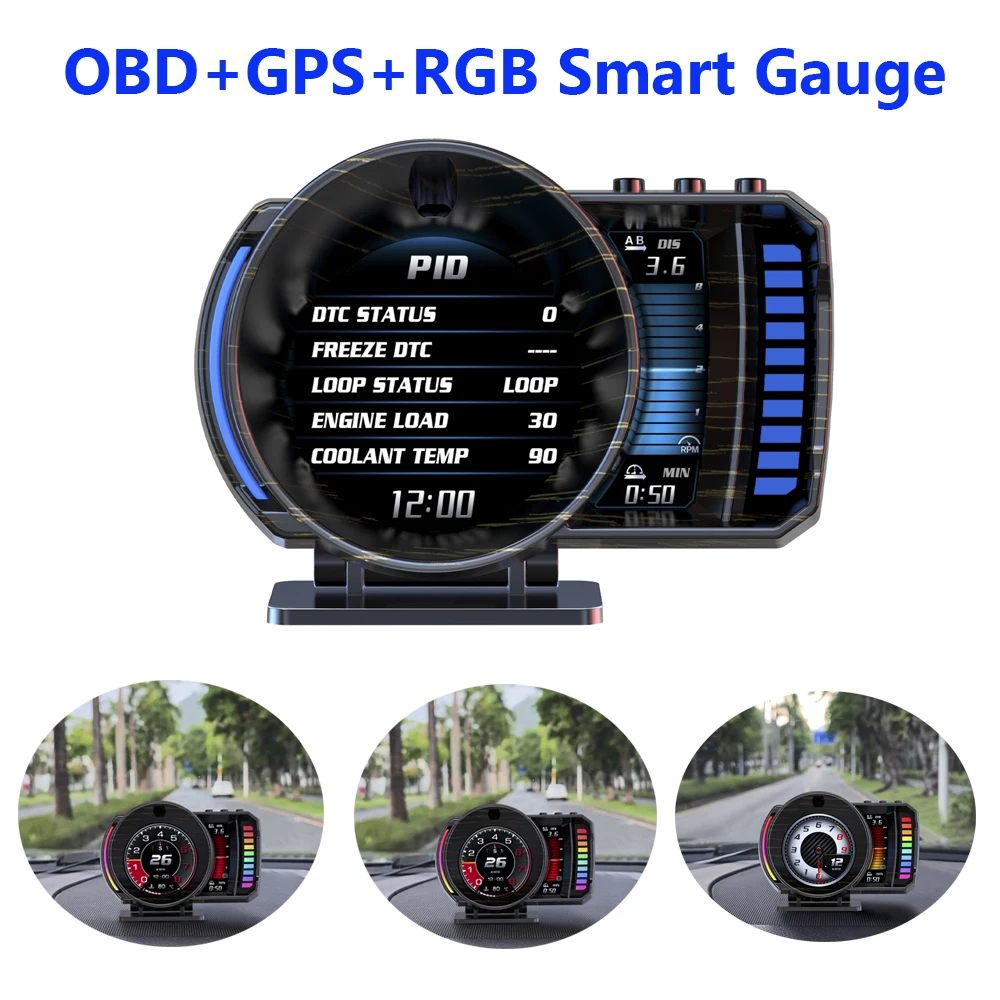 OBD+GPS Multifunctional LCD HUDP28 Head Up Display on-board Computer Digital Oil Water Temperature RPM Time Speed Voltage Custom