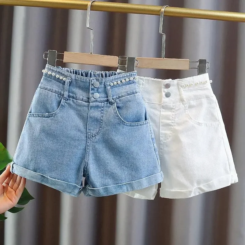 

Girls' Summer 3-10-12T Children's Jeans Shorts New Fashion Children's Wear Girls' Big Boy Thin White Pants