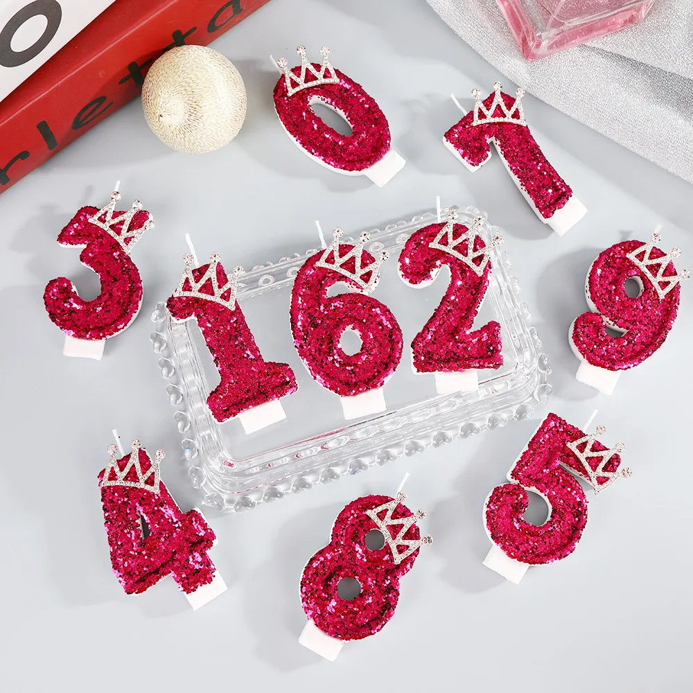 Magenta sequined rhinestone crown digital birthday candles, party gifts, birthday and anniversary candles