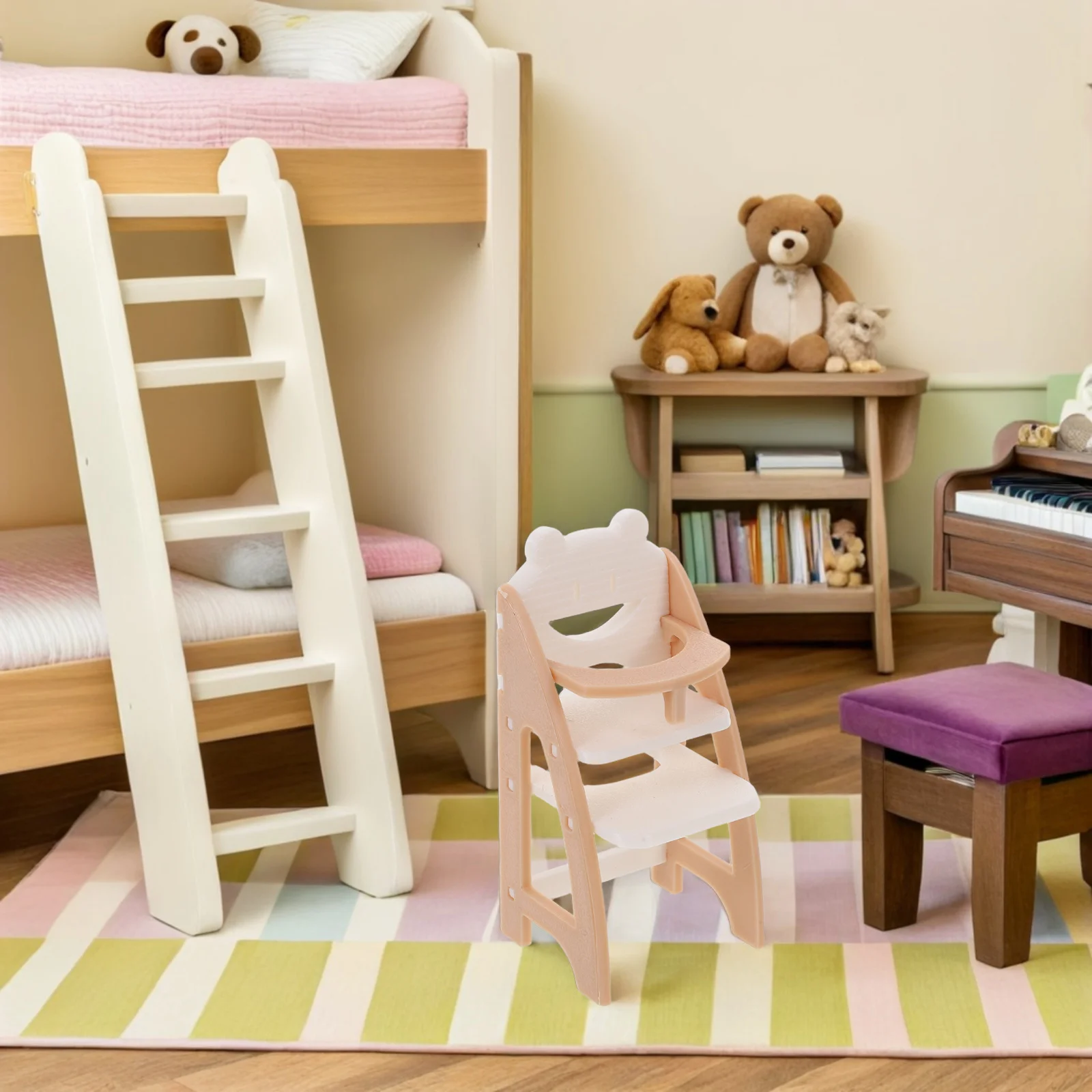 Cadeira alta para bebês, realista, 1:12, casa de bonecas em miniatura, cadeira de jantar infantil, acessório de móveis, leve, cor brilhante