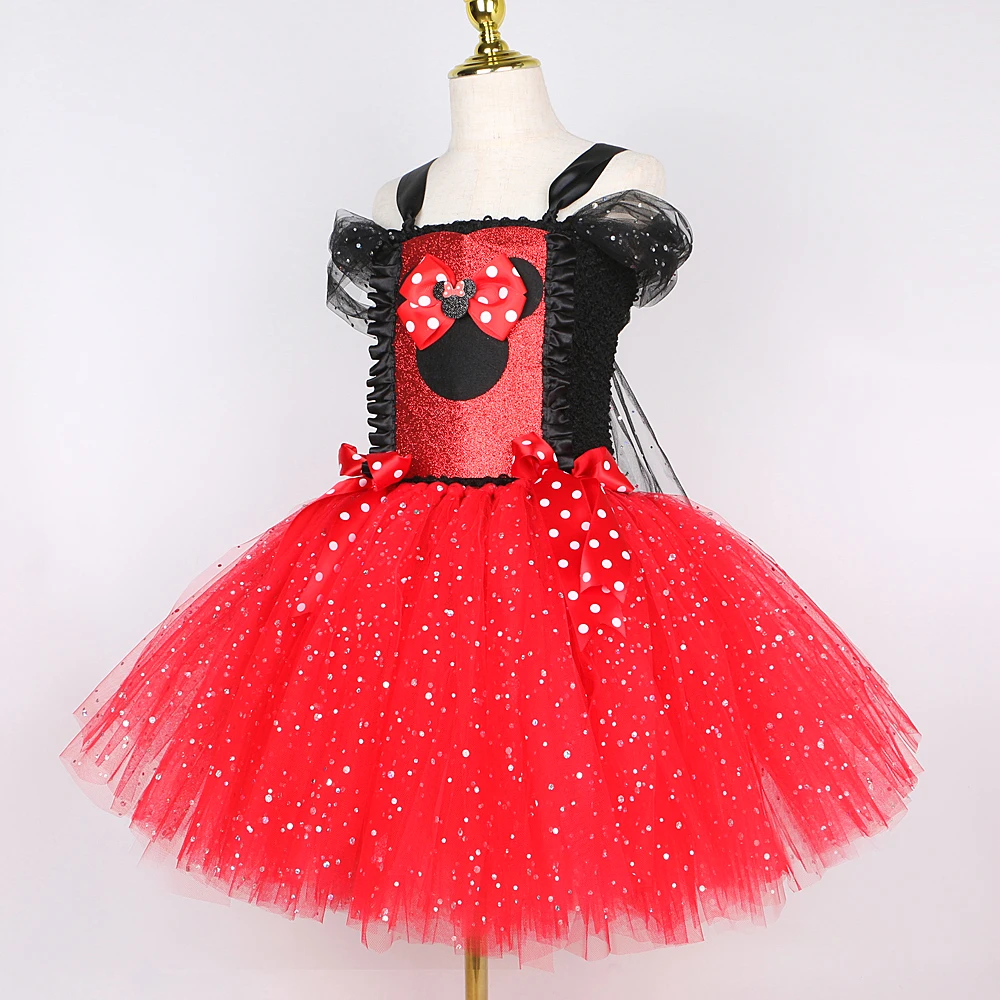 Disney Sparkly Red Minnie Mouse Dresses for Girls Christmas Halloween Costumes for Kids Baby Birthday Party Tutu Outfits Clothes