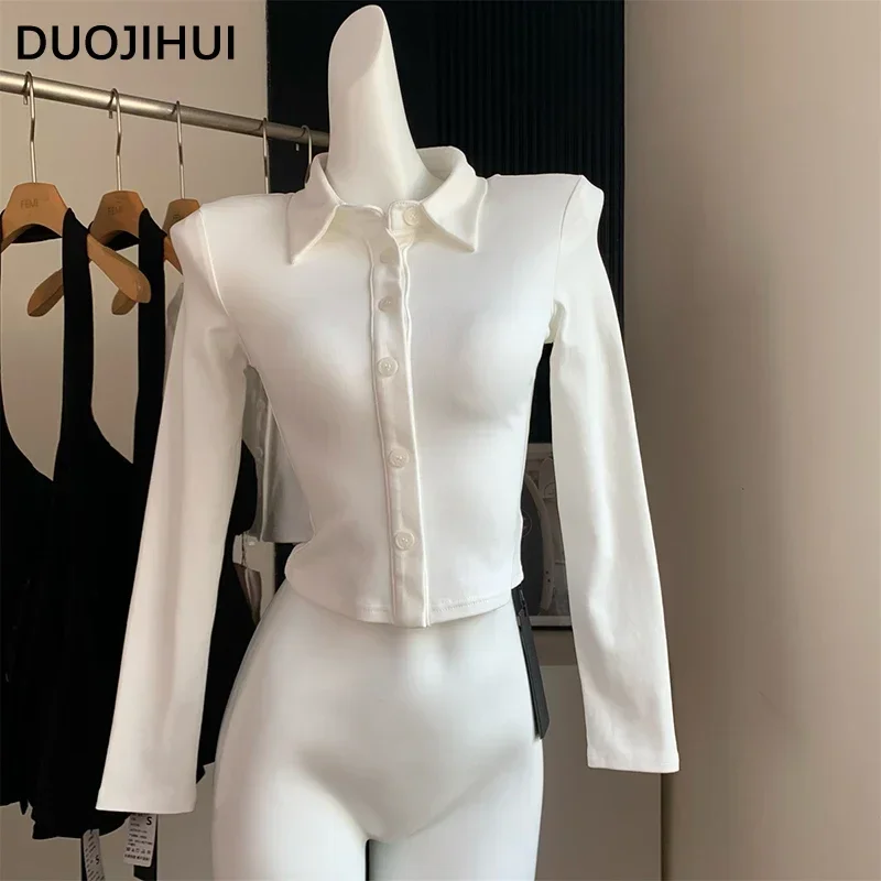 DUOJIHUI Two Piece New Sexy Chic Halter Female Dresses Basic Polo Neck Fashion Button Shirt Slim Simple A-line XS-L Women Dress