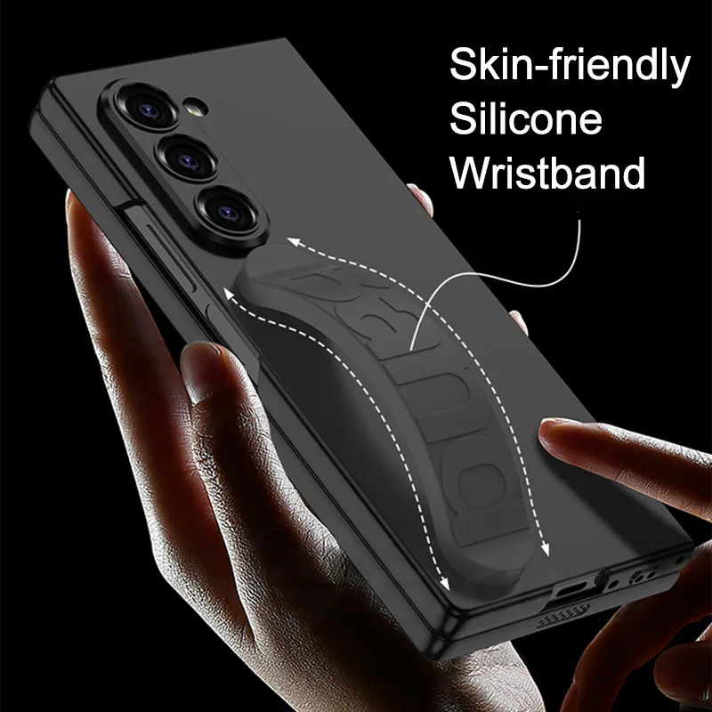 

Skin Feeling Silicone Wrist Strap Case for Samsung Galaxy Z Fold 6, Screen Glass, Hard Matte Cover