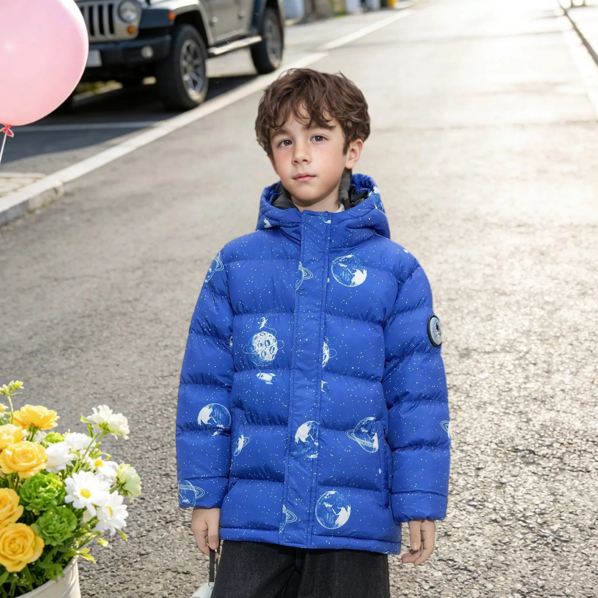 Russia Boys Space Print Cotton Padded Outwear Teenager Kids Winter Thick Warm Windproof Cotton Content Coat Children Garment