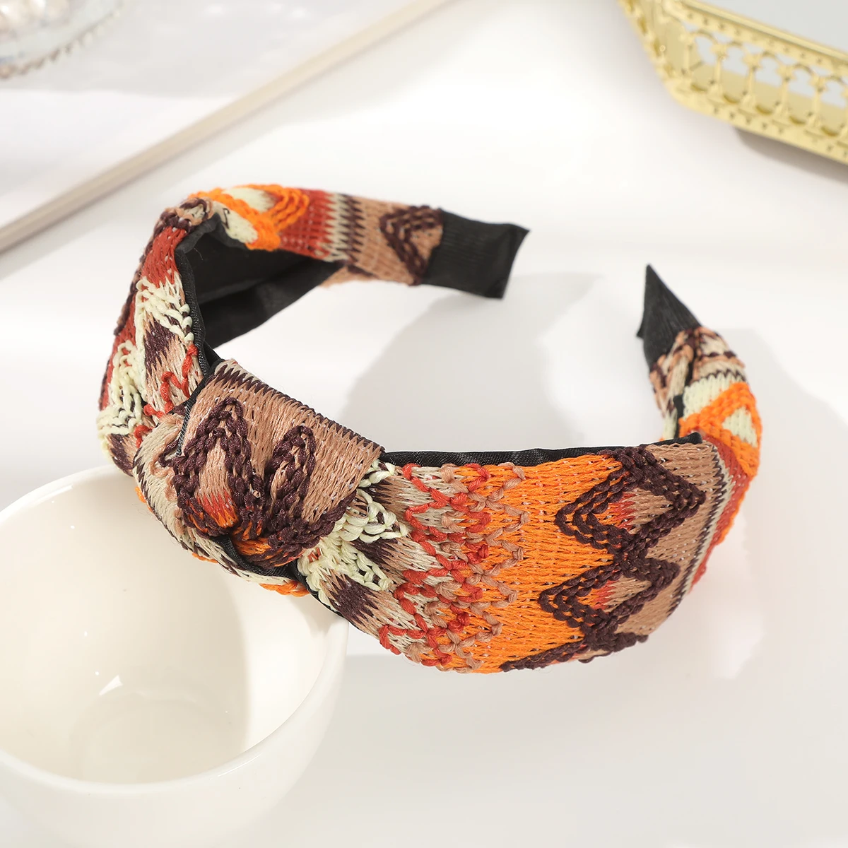 AWAYTR Ethnic Style Ribbon Headbands Farbic Floral Wide Headband Plastic Hair Accessories For Women Trends