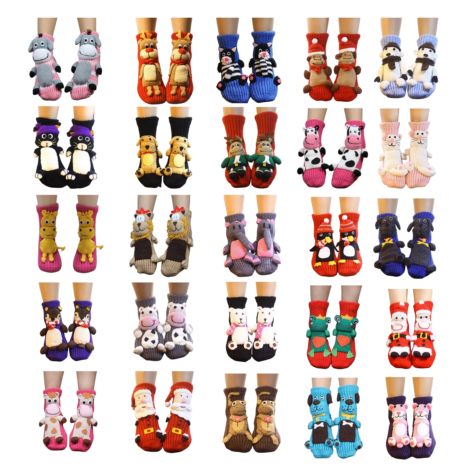 

25 Colors 3D Knit Animal Socks Cute Floor Socks Hand Crocheted Double Layer Warm Sock Cute Rabbit Panda Animals Christmas Gifts