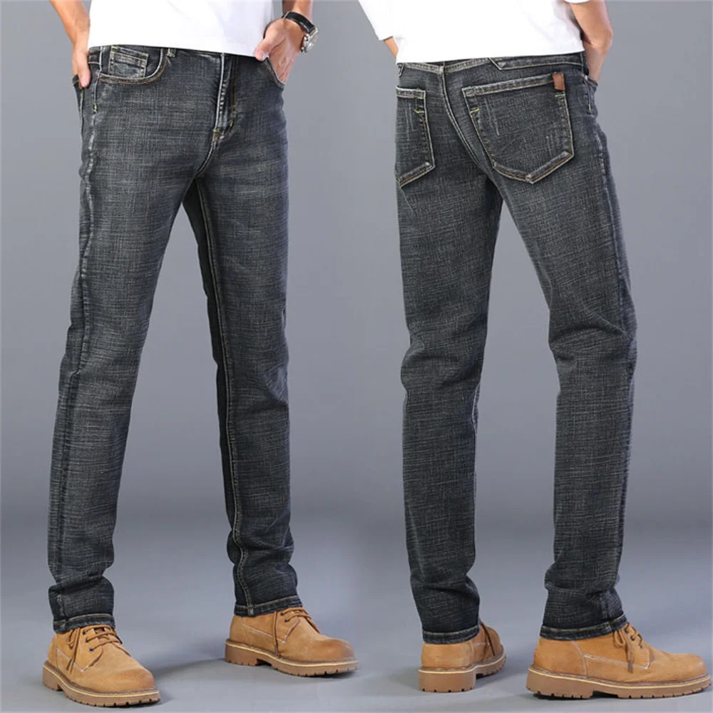 Klassische Stil Männer Marke Jeans Business Casual Stretch Dünne Denim Hosen Blau Schwarze Hose Männlichen cargo hosen männer jeans hosen