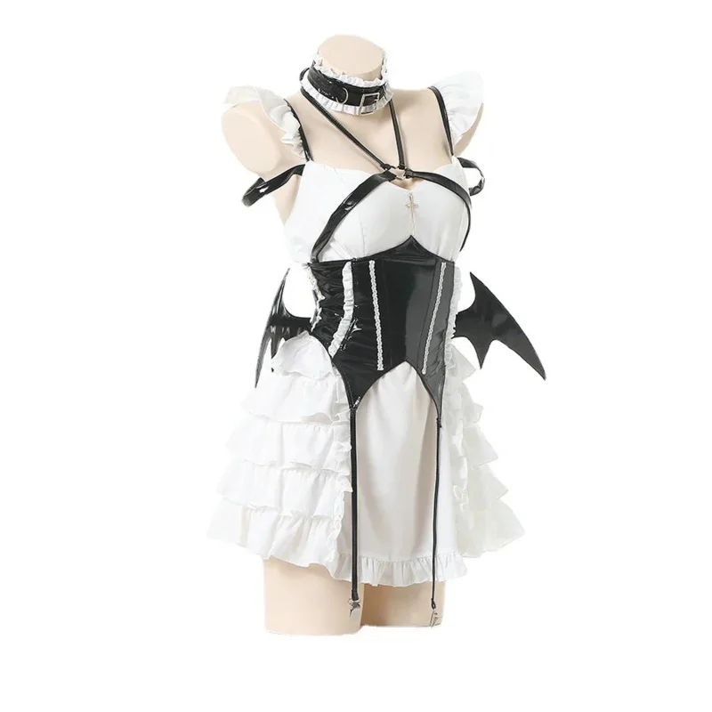 Gothic Lolita Little Devil Girls cosplay dress cute ruffle strap backless mini abiti con ala costumi di Halloween