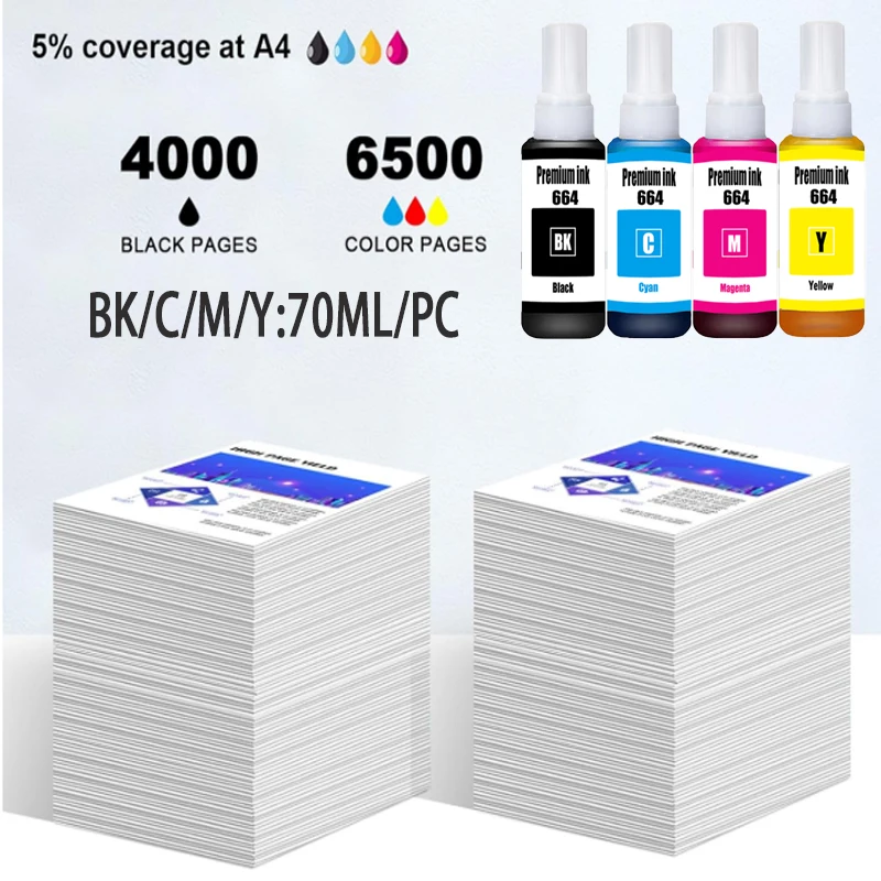 664 Refill Ink Premium Ink for Epson T6641 T6642 T6643 T6644 ET-2500, 2550, 4500, 4550, 2600, 2650, 3600, 1650 Printer