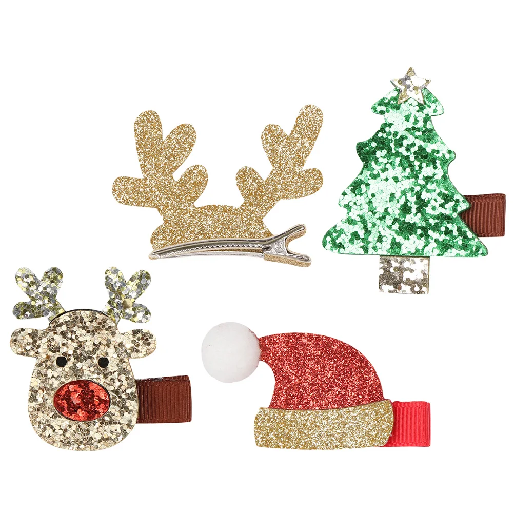 

4pcs Kids Hairpins Bright Santa Clips Christmas Barrettes Headdress Accessory Lightweight Safe Premium Material Unique Decor