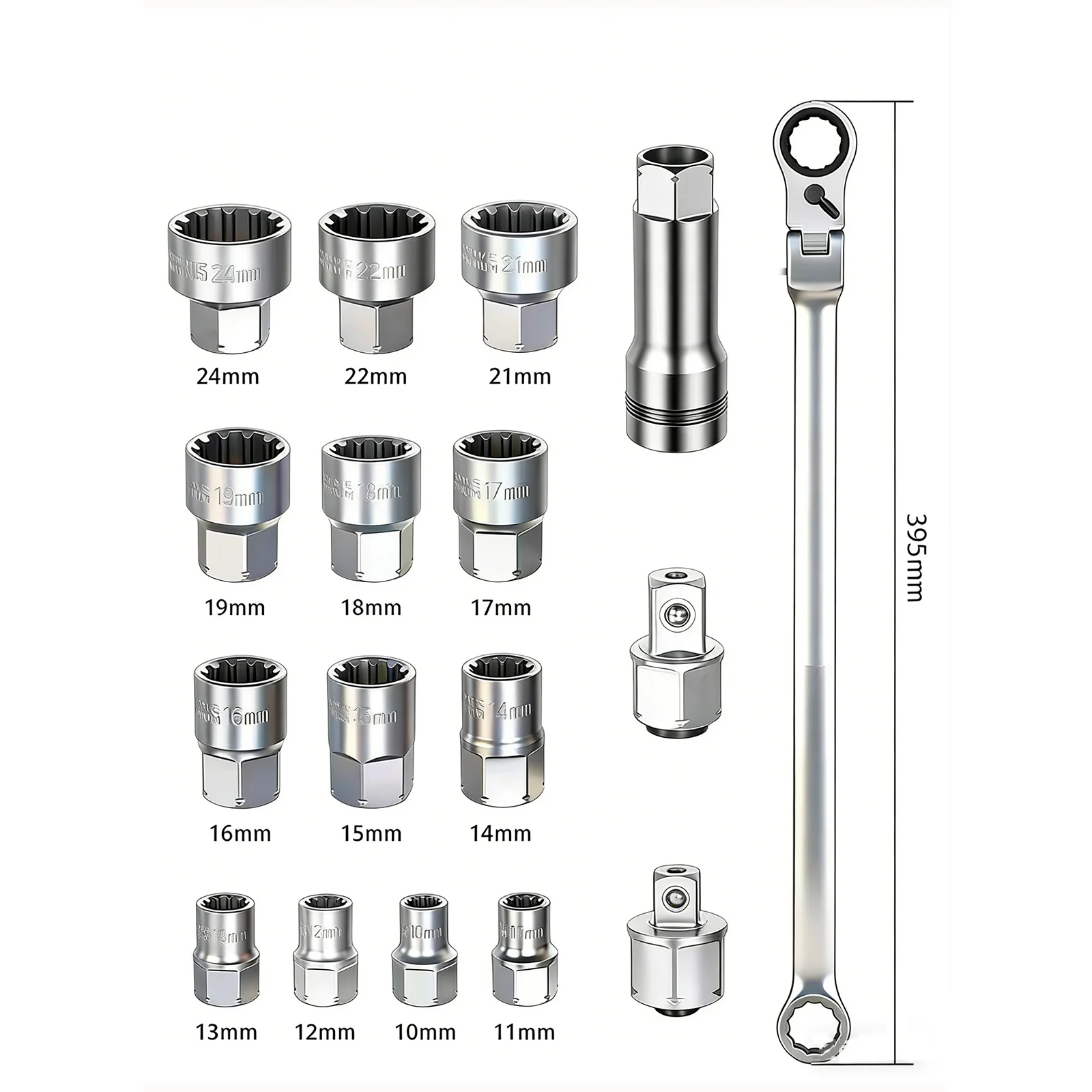 /72 /Tooth /Ratcheting Pass Through Socket Wrench Set 180 Degree Swivel Head Alloy Steel For Automotive Repair And Tight Space M