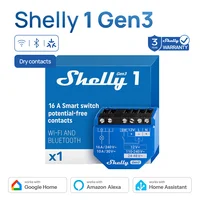 Interruptor Inteligente de Contacto Seco Shelly 1 Gen3, Relé Operado por WiFi y Bluetooth, Compatible con Bajo Voltaje, Protección Contra Sobrecalentamiento