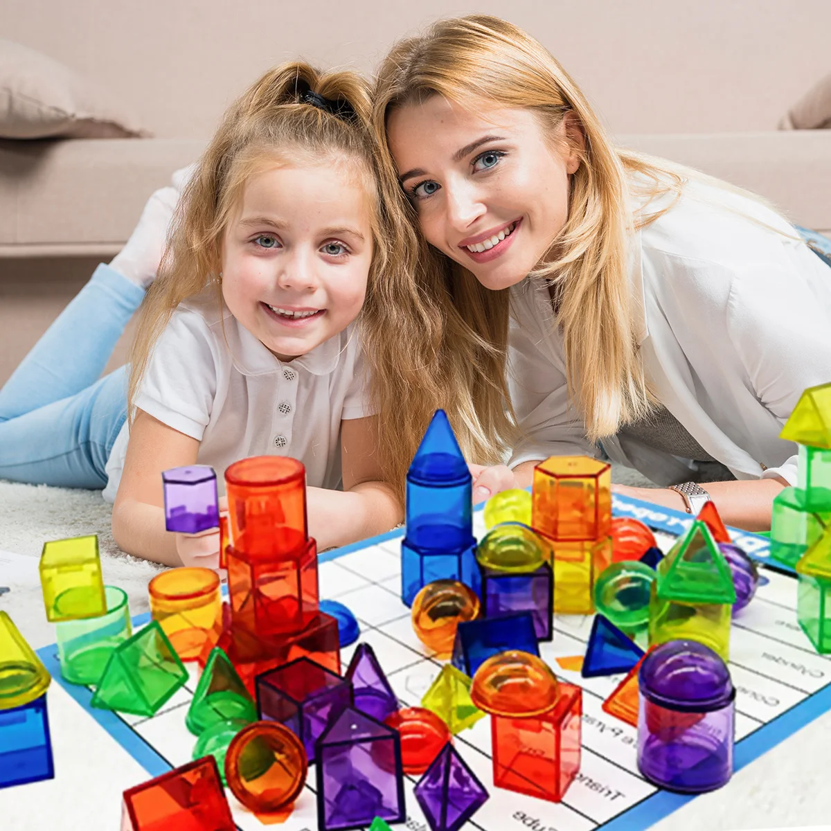 60 PCS 3D Shapes for Teaching, Geometric Solids for Kids, Translucent Toy for Light Table, Math Manipulatives for Classroom