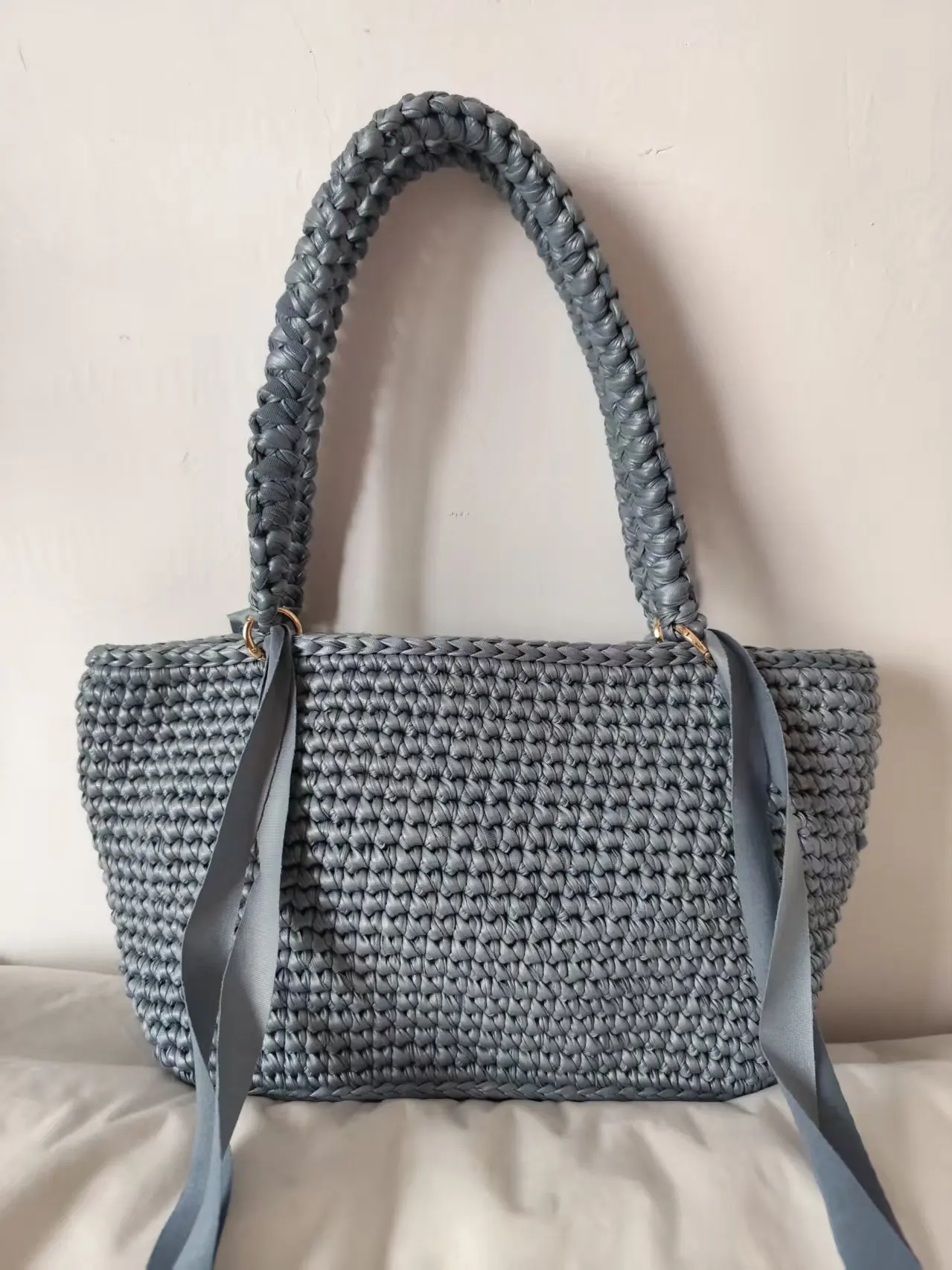 

Yiwu Yingzi Handmade Ribbon Yarn Woven Tote Bag, Luxury Texture Top Handle Shoulder Bag, Versatile Commuter Large Capacity Women