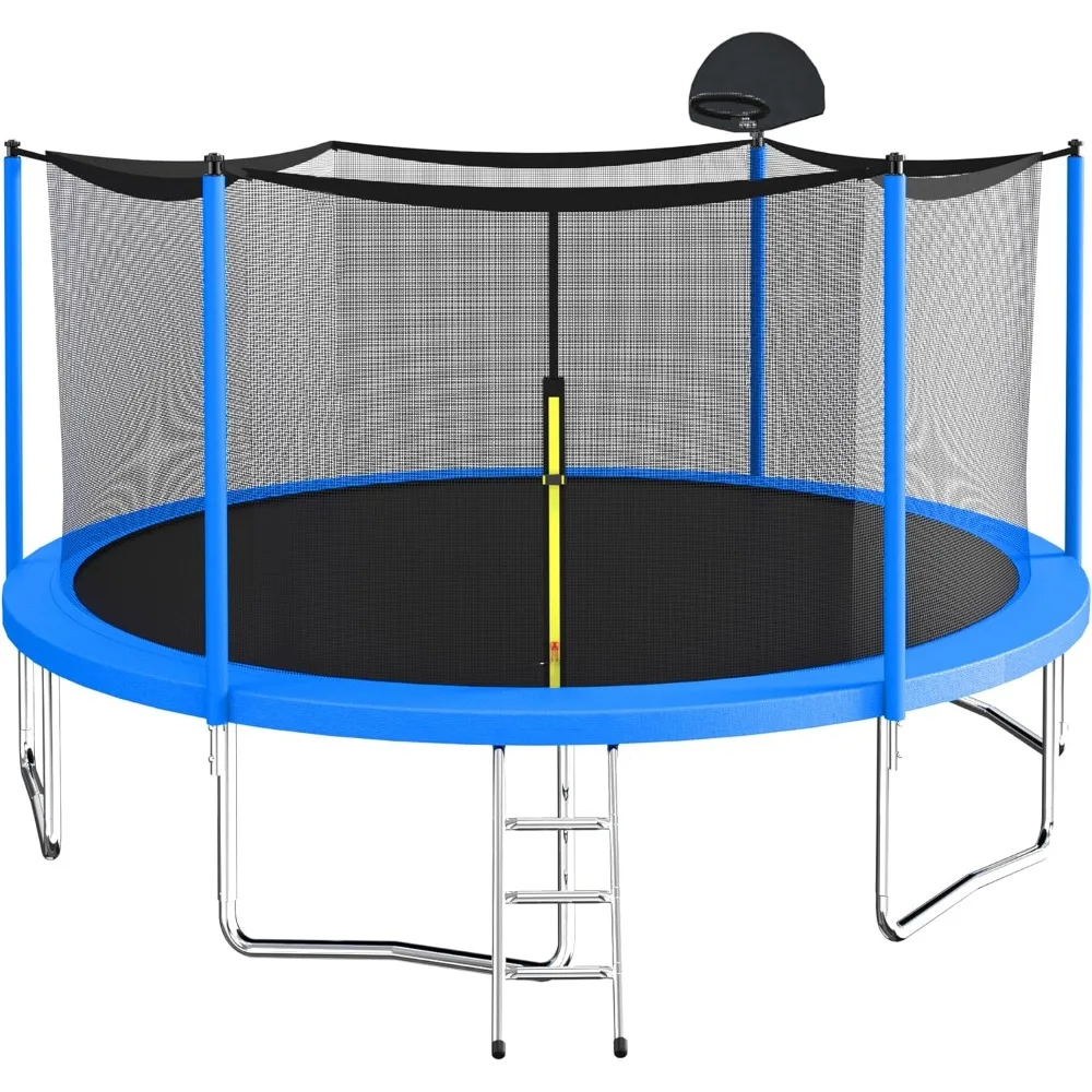 12FT Trampoline Set with Swing, Slide, Basketball Hoop,Sports Fitness Trampolines with Enclosure Net