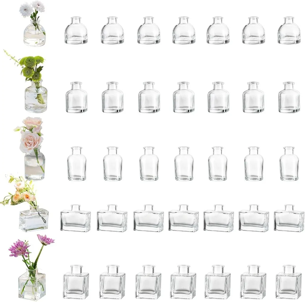 

Glasseam Mini Bud Vases in Bulk 40: Clear Small Flower Vases for Centerpieces Cute Tiny Glass Vase for Flowers Modern