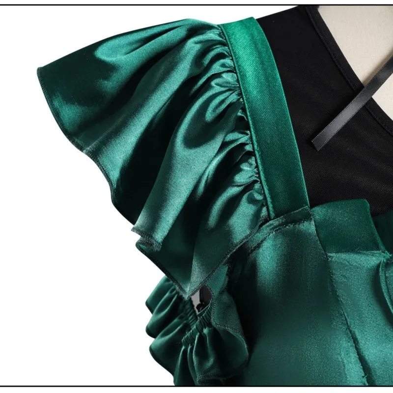 Agnes DeMille Lolita Cosplay Green Dress High Waist Bow Sweet Girls Heavy Industry Trailing Banquet Princess