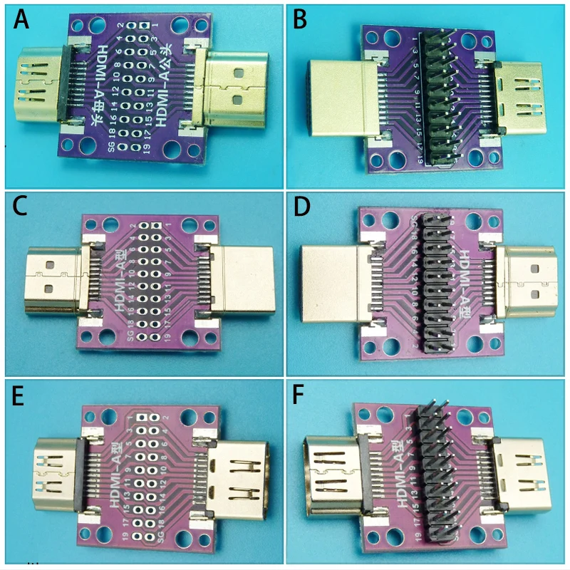 HDMI Rotating Female Test Adapter Board Male to Male to Female Adapter Board Pin Set with PCB Board to USB Circuit Board