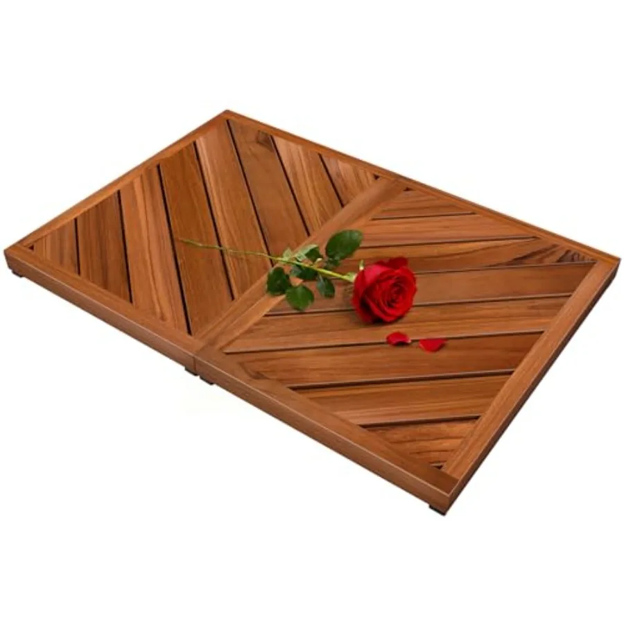 

Teak Wood Bath Mat for Bathroom - Non Slip Wooden Shower Mat Floor Sturdy Mats for Outside Inside Shower Luury Spa Home or Outd
