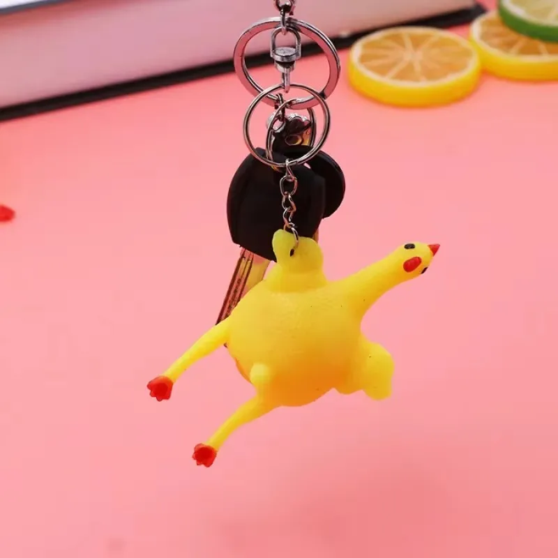 Chicken Egg laying Hen Crowded Pressure Ball Keychain Portable Squeezing Chicken Keyring Fun Joke Cunning Small Tool Toy