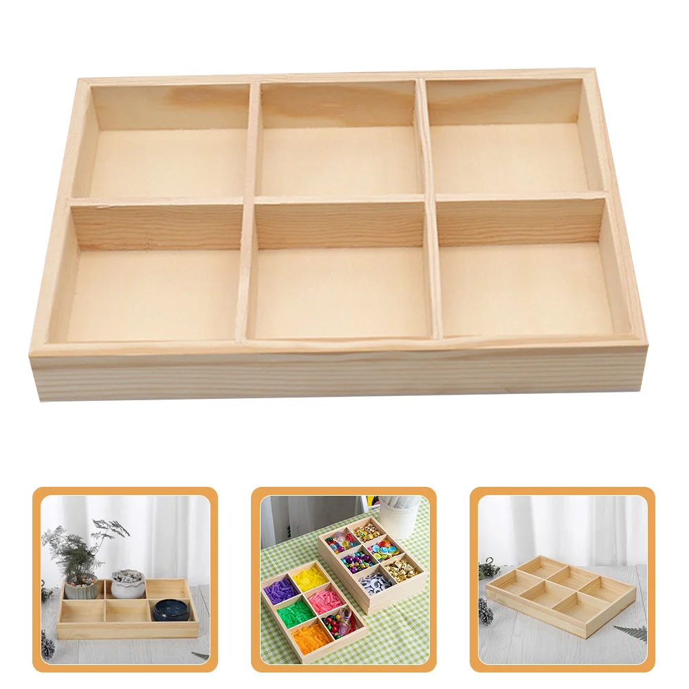 

6 Compartment Pine Wood Crayon Holder High Capacity Desktop Storage Bins Paint Brush ganizer Lightweight Portable Pen