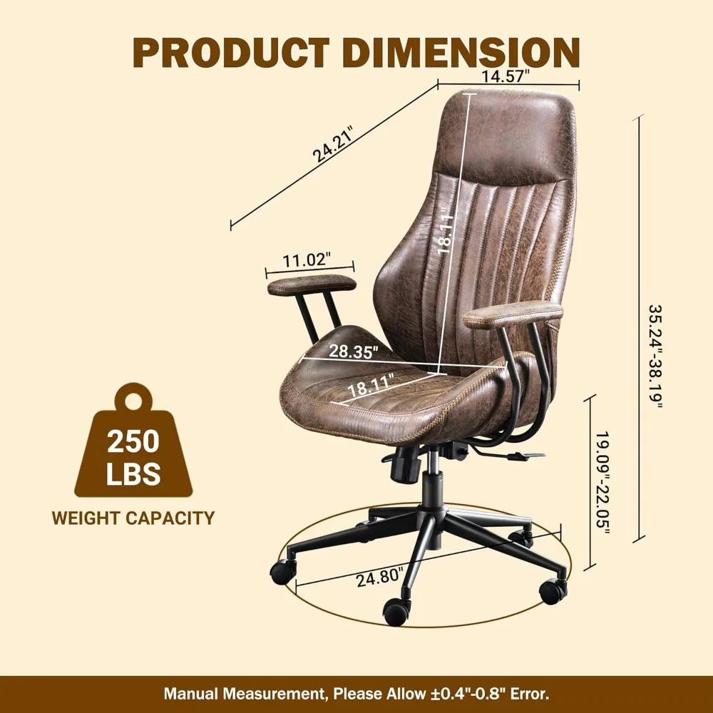 High Back Padded Headrest Office Chair, Suede Ergonomic Boss Chair, Adjustable Height Home Office Chair