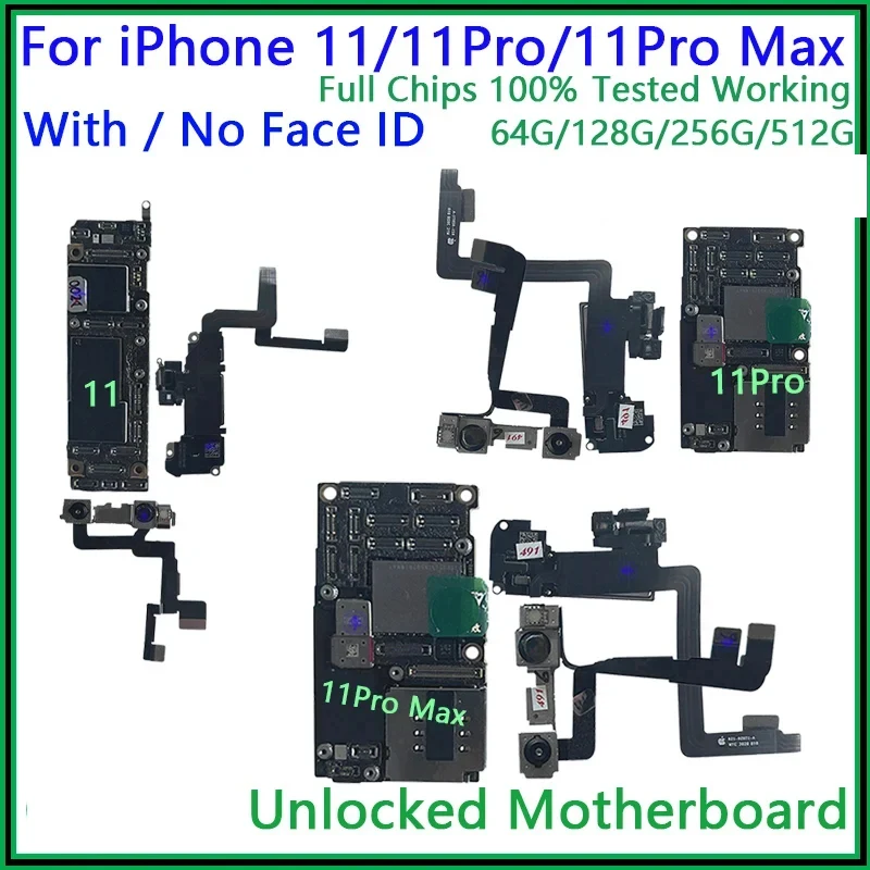 Fully Tested Placa For iphone 11/11 pro/11pro max Motherboard Unlocked With Face ID Chips Mainboard Clean iCloud Logic Board