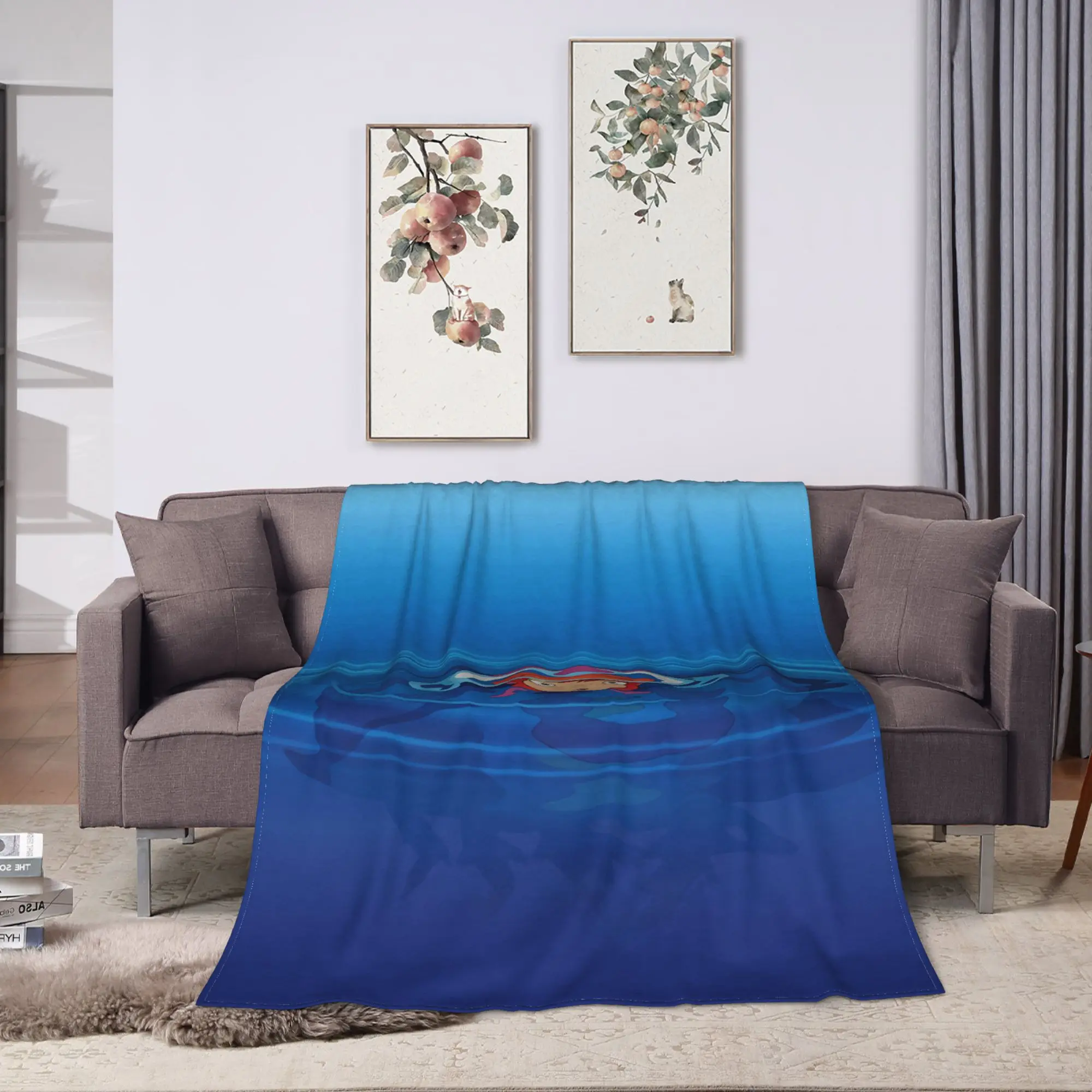 P-Ponyo-s Ocean Bubbles Flannel Blanket  Warm Soft Throw Blanket for Couch Chair Travel Fashion Bedspread Sofa Bed Cover