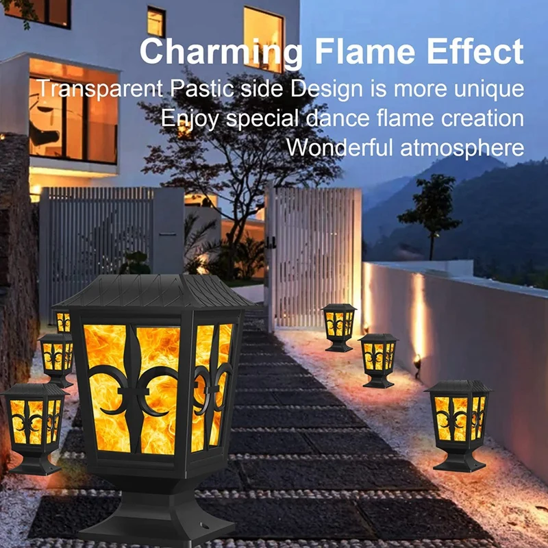 Imagem -04 - Flickering Flame Post Cap Lâmpada Led Solar Post Light Cerca da Plataforma ao ar Livre Top Garden Patio Yard 4x4 5x5 6x6