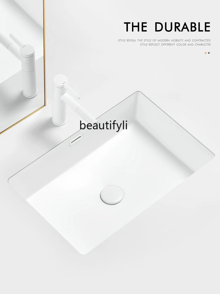 Milky White Drop-in Sink Household Matte Ceramic Basin Single Basin Square Balcony Small Size Basin Wash